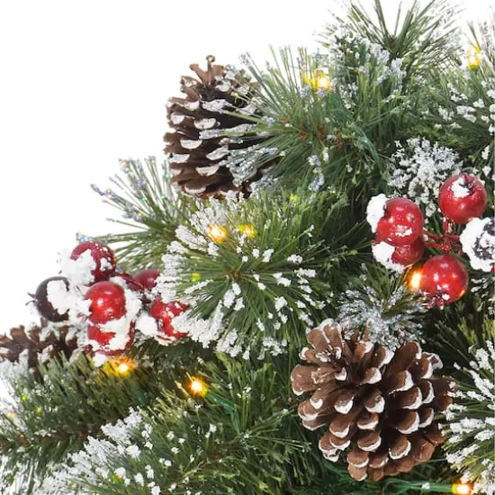 18" Pre-Lit LED Snowy Urn Filler {3}