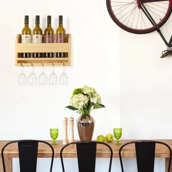 NEX&trade; Wall-Mounted Wine Rack with 5 Long Stem Glass Holder Natural {8}