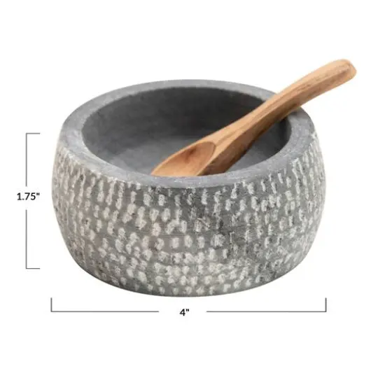 Granite Bowl with Carved Wooden Spoon Set {3}