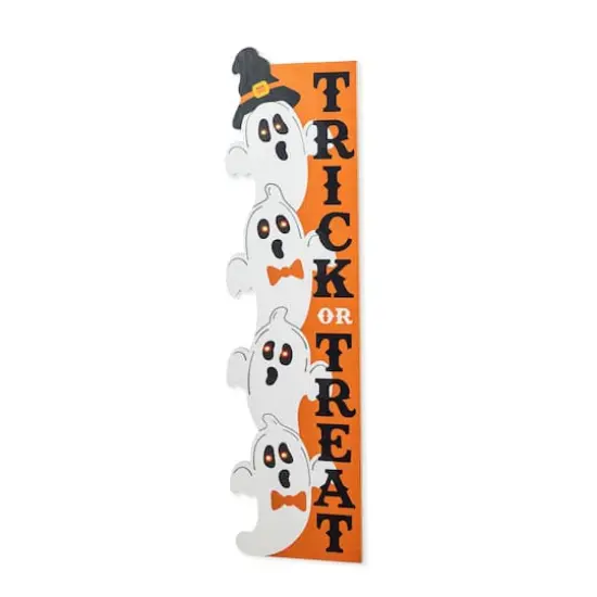 Glitzhome&reg; 42"H Lighted Halloween Wooden Stacked Ghost Porch Sign with Timer {1}