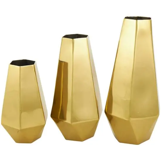 Stainless Steel Geometric Hexagon Shaped Vase Set Gold {8}