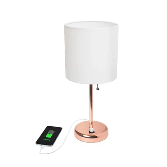 Creekwood Home 19.5" Oslo USB Port Table Lamp Rose Gold/White Shade {7}