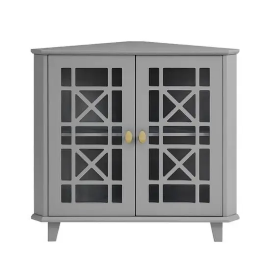 Walker Edison 30" Grey Fretwork Corner Accent Cabinet {1}