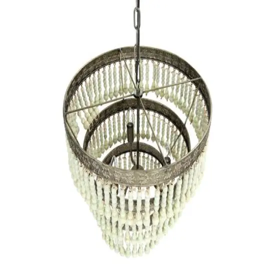Hello Honey® 21.3" 3-Tier Round Metal Chandelier With 3 Lights & Hanging Wood Beads {7}