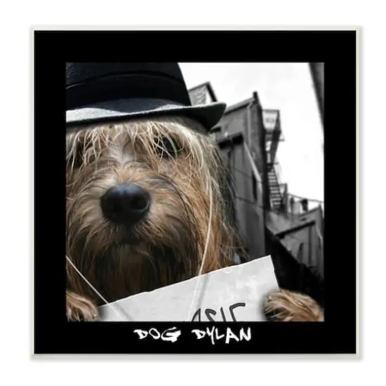 Stupell Industries Dog Dylan Funny Musician Wearing Hat Cityscape Wall Plaque Art {1}