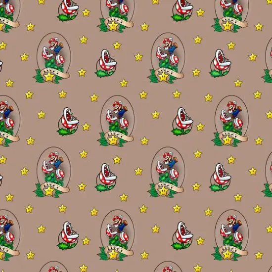 Nintendo&reg; Super Mario Brown Lucky Mario Cotton Fabric {1}
