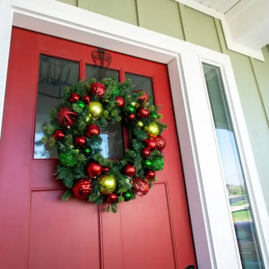 Village Lighting 30" Pre-Lit Festive Holiday Christmas Wreath, Clear LED Lights {7}