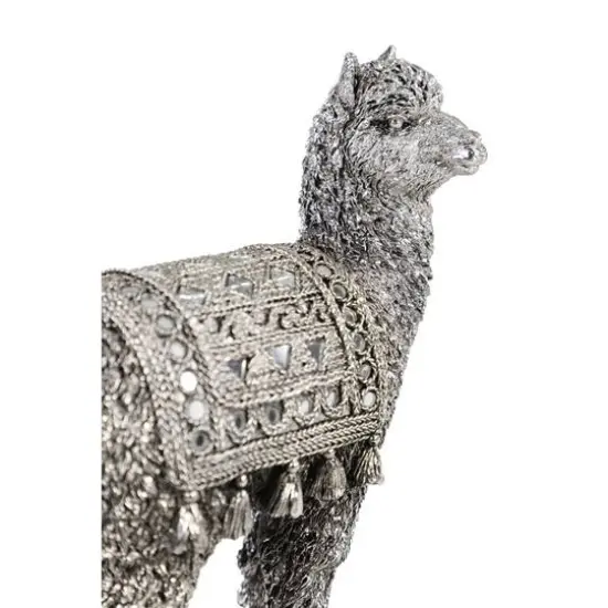 Set of 2 Silver Resin Eclectic Llama Sculpture, 10", 9" {7}