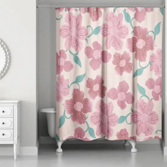 Pink Florals 71" x 74" Shower Curtain {3}
