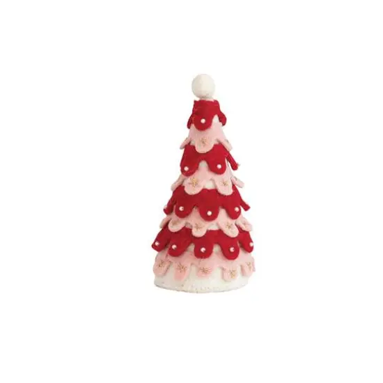 Hello Honey&reg; 9" Red, Pink & White Handmade Wool Felt Tree with Pom Pom Topper {1}