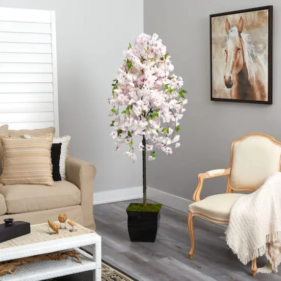 6ft. Cherry Blossom Artificial Tree in Black Metal Planter {5}
