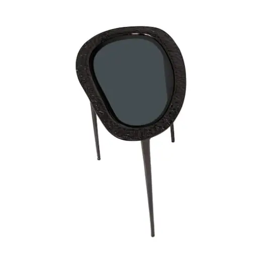 Black Aluminum Abstract Oval Shaped Accent Table with Shaded Glass Top {3}
