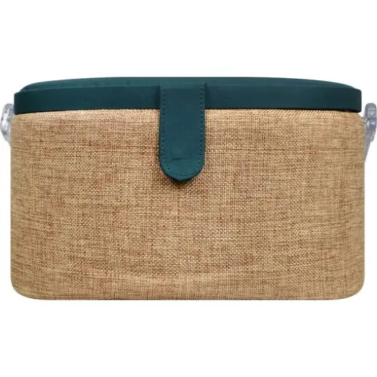 SINGER&reg; Large Burlap Fabric Premium Round Sewing Basket with Travel Sewing Kit {5}