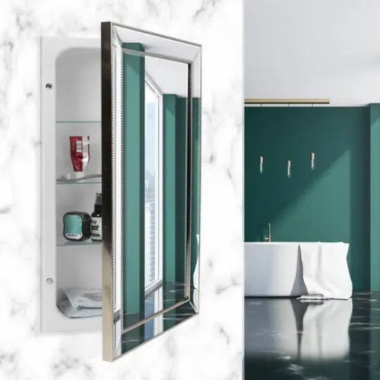 Head West Beaded Champagne Silver Framed Wall Vanity Mirror & Medicine Cabinet {3}