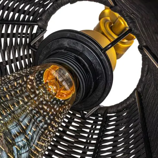 Hello Honey&reg; 28.9" Adjustable Antique Brass Finish Wall Sconce with Black Rattan Shade {11}