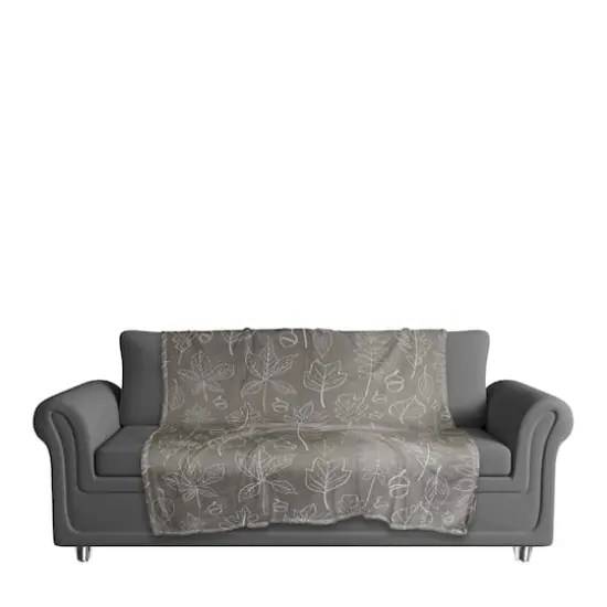 Gray Fall Leaf Patterned Coral Fleece Blanket {4}