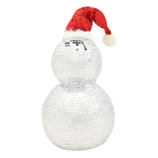 12" Disco Ball Snowman with Red Santa Hat {5}