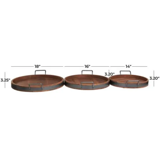 Round Wood Decorative Nesting Tray Set Brown {7}