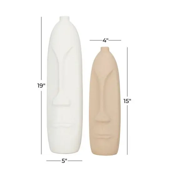 Set of 2 Beige Stoneware Contemporary Vase, 19" x 5" x 5" {7}