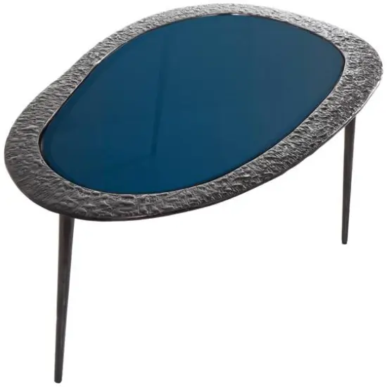 30" Black Aluminum Abstract Oval Shaped Coffee Table with Glass Top {3}