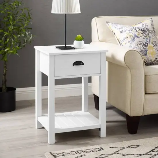 Walker Edison 18" 1-Drawer Country Side Table Brushed White {5}
