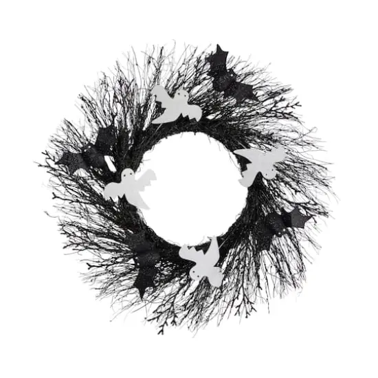 22" Halloween Ghost & Bats Twig Wreath {1}