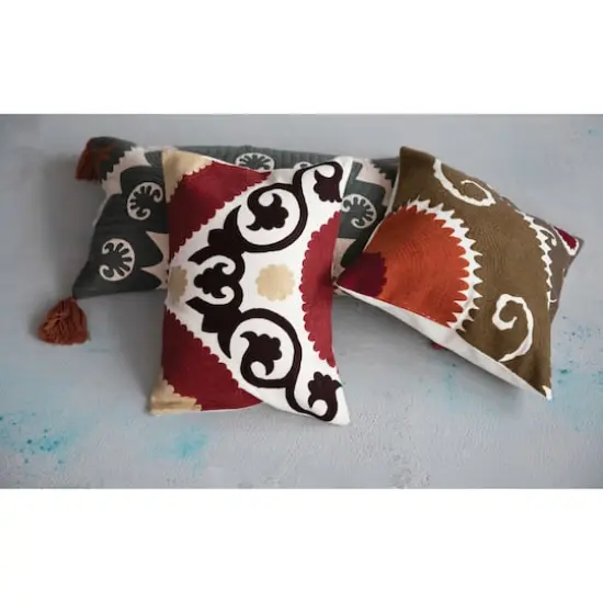 Hello Honey&reg; Suzani Embroidery Cotton Lumbar Pillow with Tassels {3}