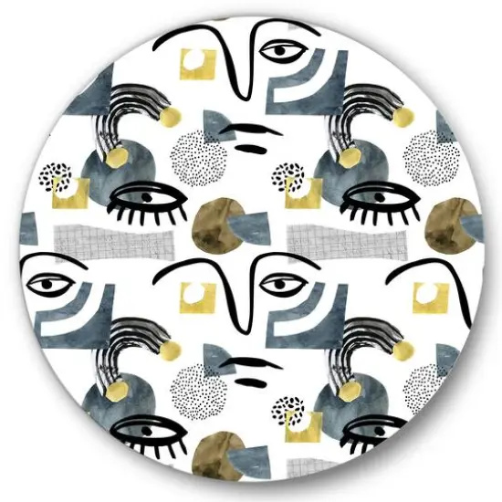 Designart - Collage of Eyes & Doodles In Contemporary Style I - Modern Metal Circle Wall Art {1}