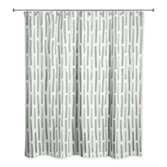 74" Hand Drawn Lines Shower Curtain Green and White {3}