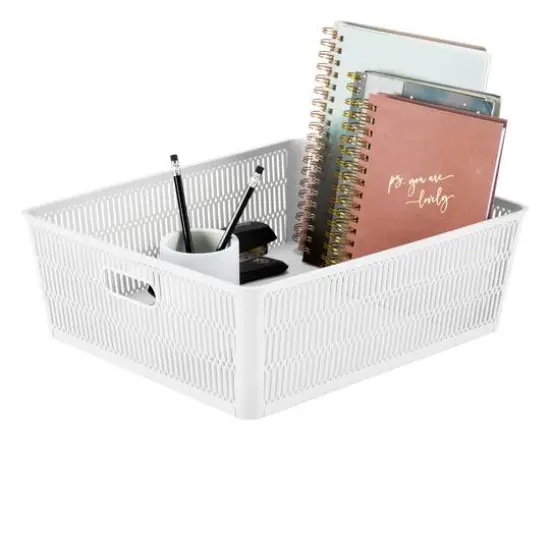 Simplify Slide 2 Stack It Shallow Tote Baskets, 2ct. White {18}
