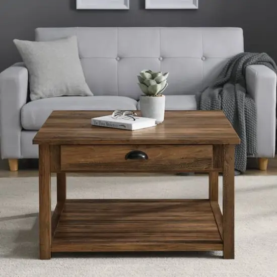 Walker Edison 30" Reclaimed Barnwood Square Country Coffee Table {4}