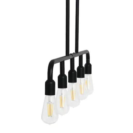 Hello Honey® Robert Stevenson Lighting Benson Exposed Bulb Metal 5-Light Linear Chandelier Matte Black {3}