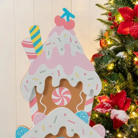 Glitzhome&reg; 35.25" Wooden Christmas Gingerbread House Porch Decor {4}