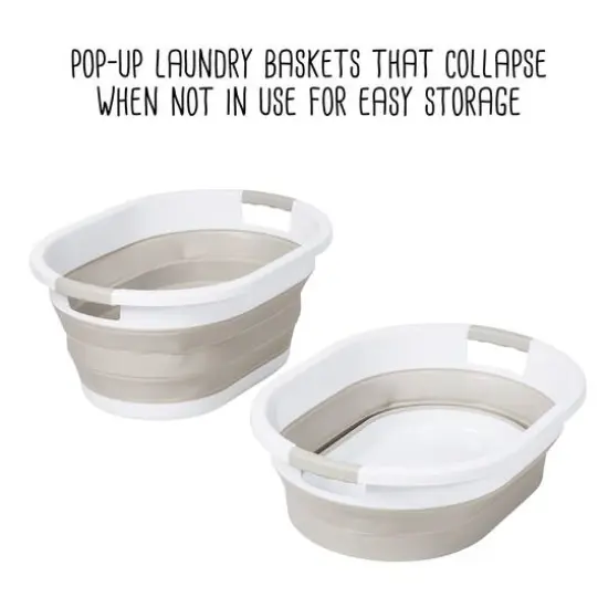 Honey Can Do 24" Collapsible Rubber Laundry Basket Set Warm Gray and White {15}