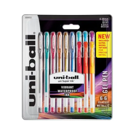 Uni-ball&reg; Super Ink&trade; Vibrant Waterproof Ink 12 Color Gel Pen Set {1}