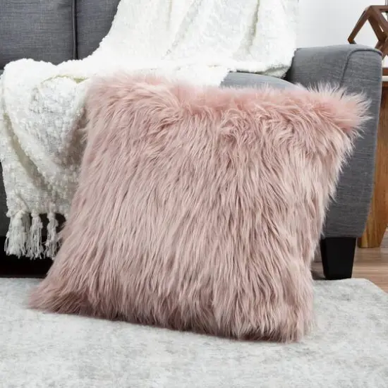 Hastings Home Faux Fur Pillow, 22" x 22" Pink {4}