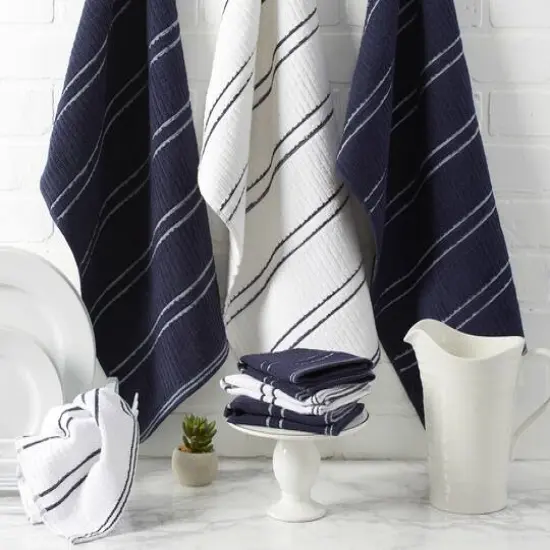 DII&reg; Blue Ribbed Terry Dishtowel & Dishcloth Set {4}