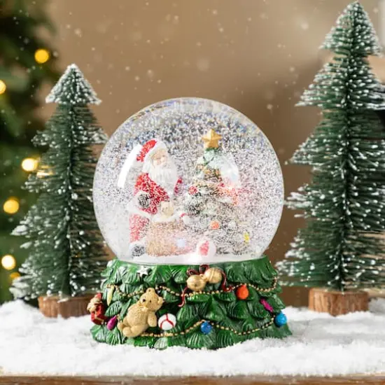 Glitzhome&reg; 150mm Christmas Resin Lighted Musical Snowflakes Santa Waterglobe {5}