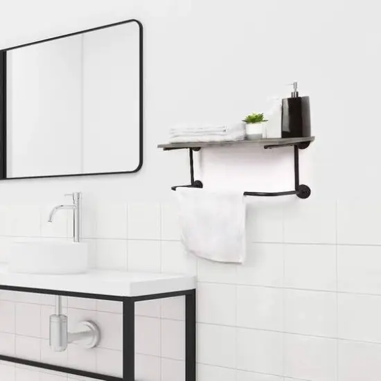 NEX&trade; Gray Wall Mounted Industrial Rustic Wood & Metal Coat Rack {3}