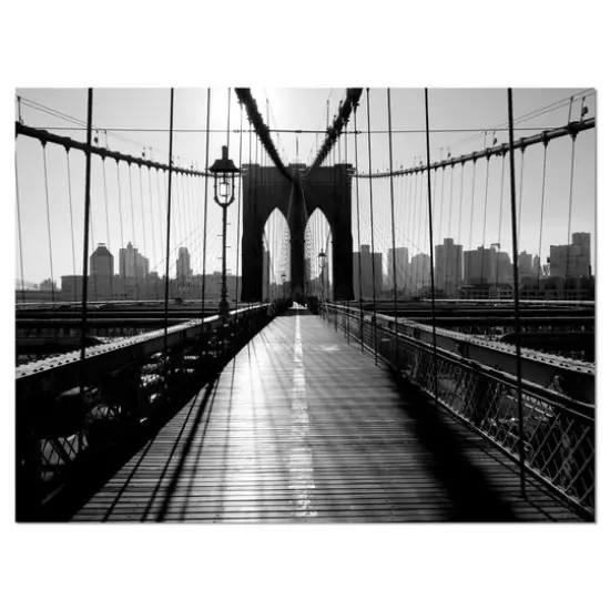 Designart - Dark Brooklyn Bridge - Cityscape Photo Canvas Print {1}