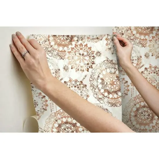 RoomMates Bohemian Medallion Peel & Stick Wallpaper Orange and White {10}