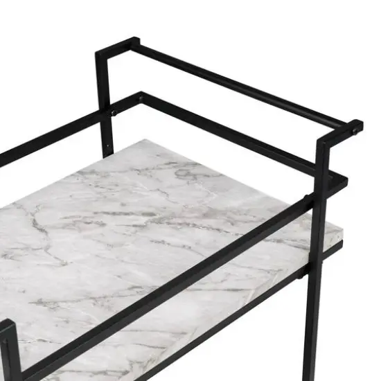 Honey Can Do 2-Tier Black & White Faux Marble Rolling Bar & Serving Cart {7}
