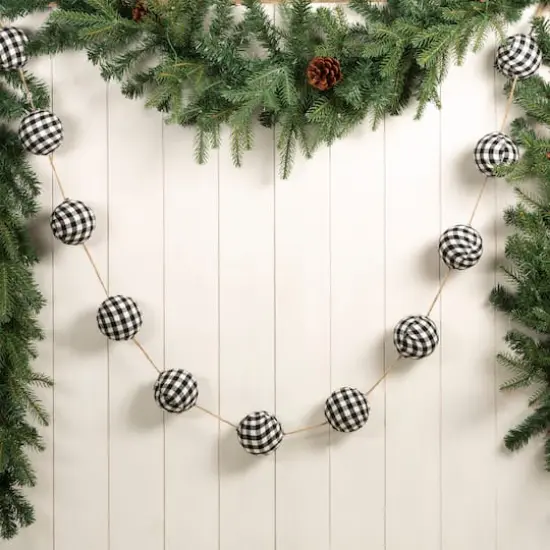 Glitzhome&reg; 6ft. Black & White Plaid Fabric Garland, 2ct. {3}
