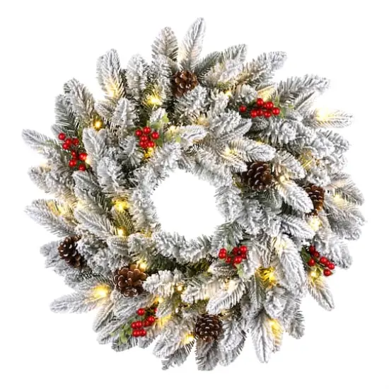 24" Snowberry Warm White LED Pre-Lit Pine Wreath {1}