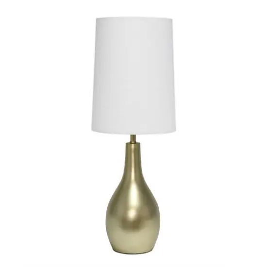 Simple Designs 19.5" Tear Drop Table Lamp with Fabric Drum Shade Gold {1}