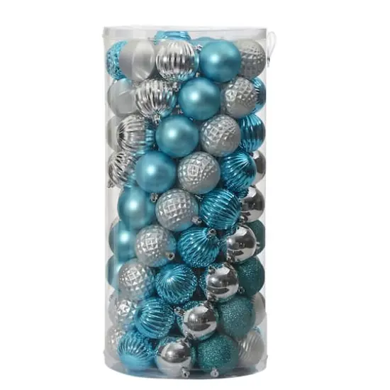 101ct. 2" Blue & Silver Shatterproof Ball Ornaments {1}