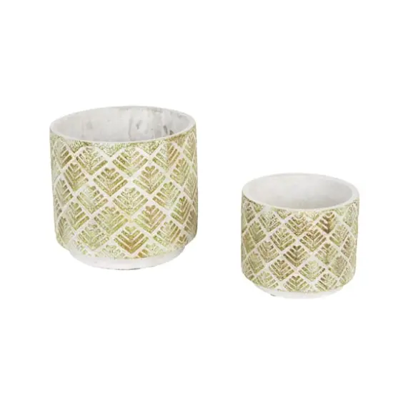 Abstract Gold & White Cement Flower Pot Set {1}