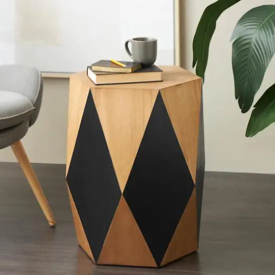 23.75" Brown Wood Geometric Diamond Accent Table with Black Accents {3}