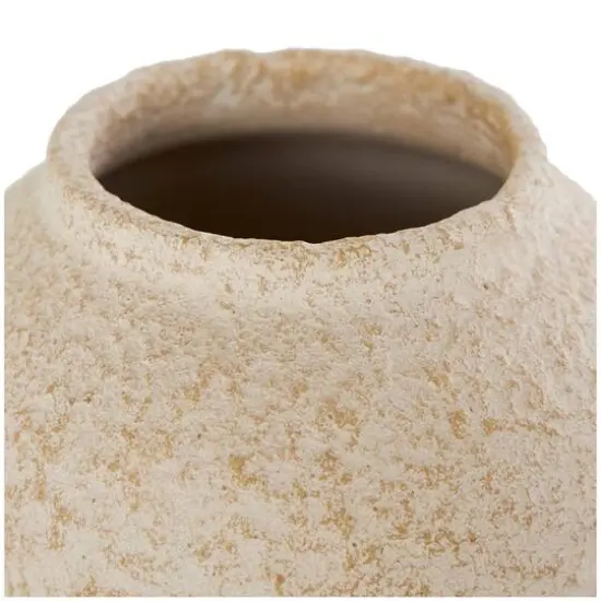 12" Cream Ceramic Hourglass Textured Vase {7}