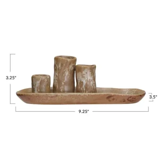 Hello Honey&reg; Brown Stoneware Vases & Candle Holder on Tray {4}